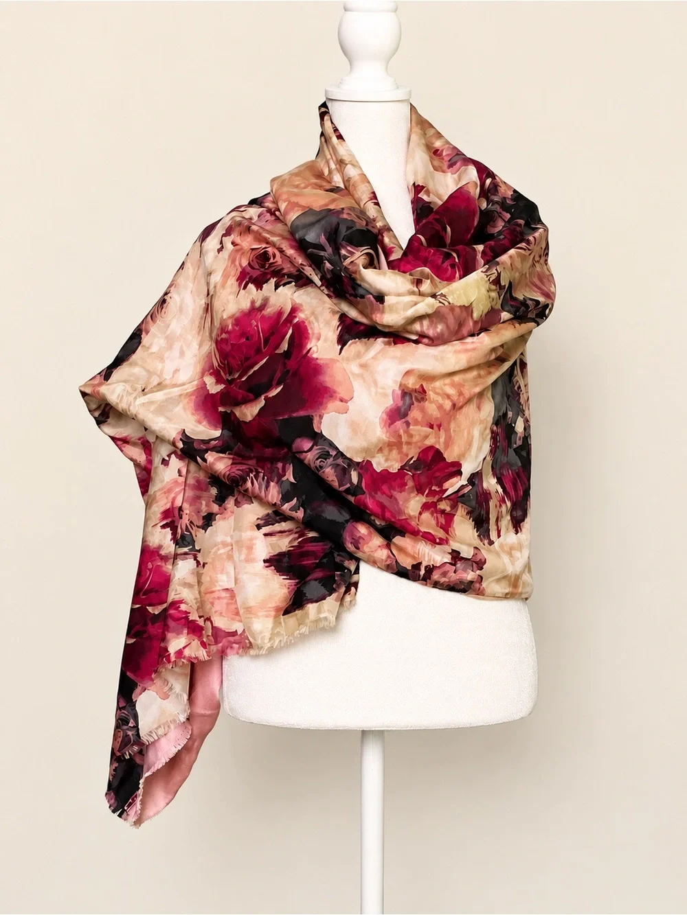 WHBM Reversible Satin Floral Wrap Scarf Romanticcore 70” x 25”